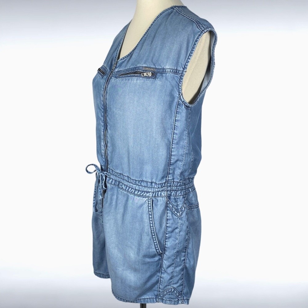 Diesel Womens Romper S Chambray Blue Sleeveless Pockets Lyocell Oversized Short - Picture 3 of 11